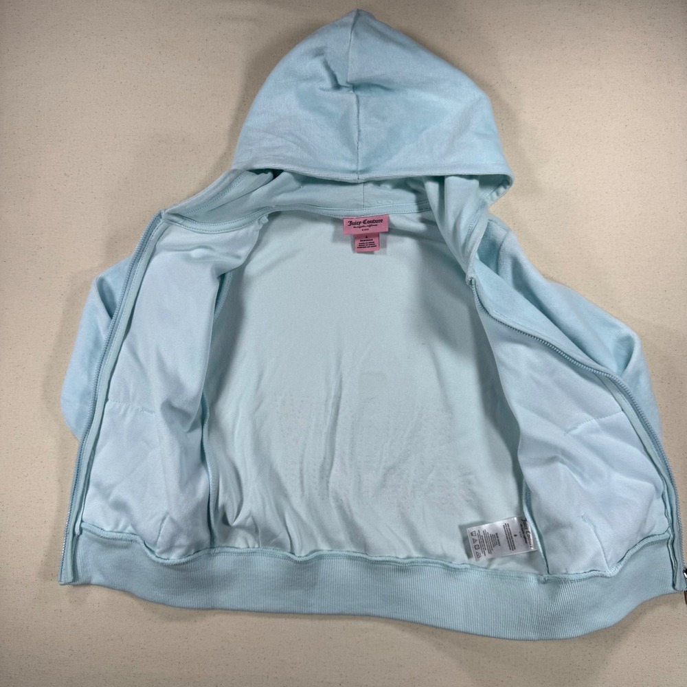 Juicy Couture Kids Velour Tracksuit Light Blue Hoodie Joggers Set Size 6 - Picture 4 of 13